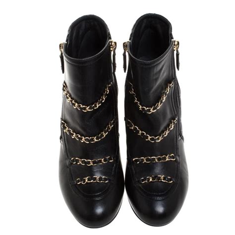 chanel black leather chain platform ankle booties|chanel clothing store.